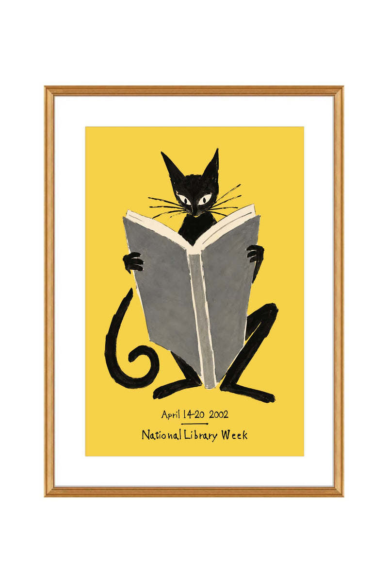 Black Cat Reading Poster
