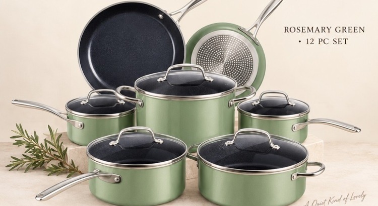 Ceramic Nonstick Cookware Set, Rosemary Green
