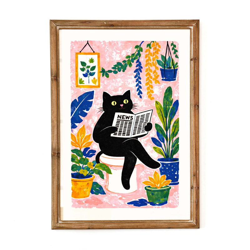 Reading Cat Botanical Poster