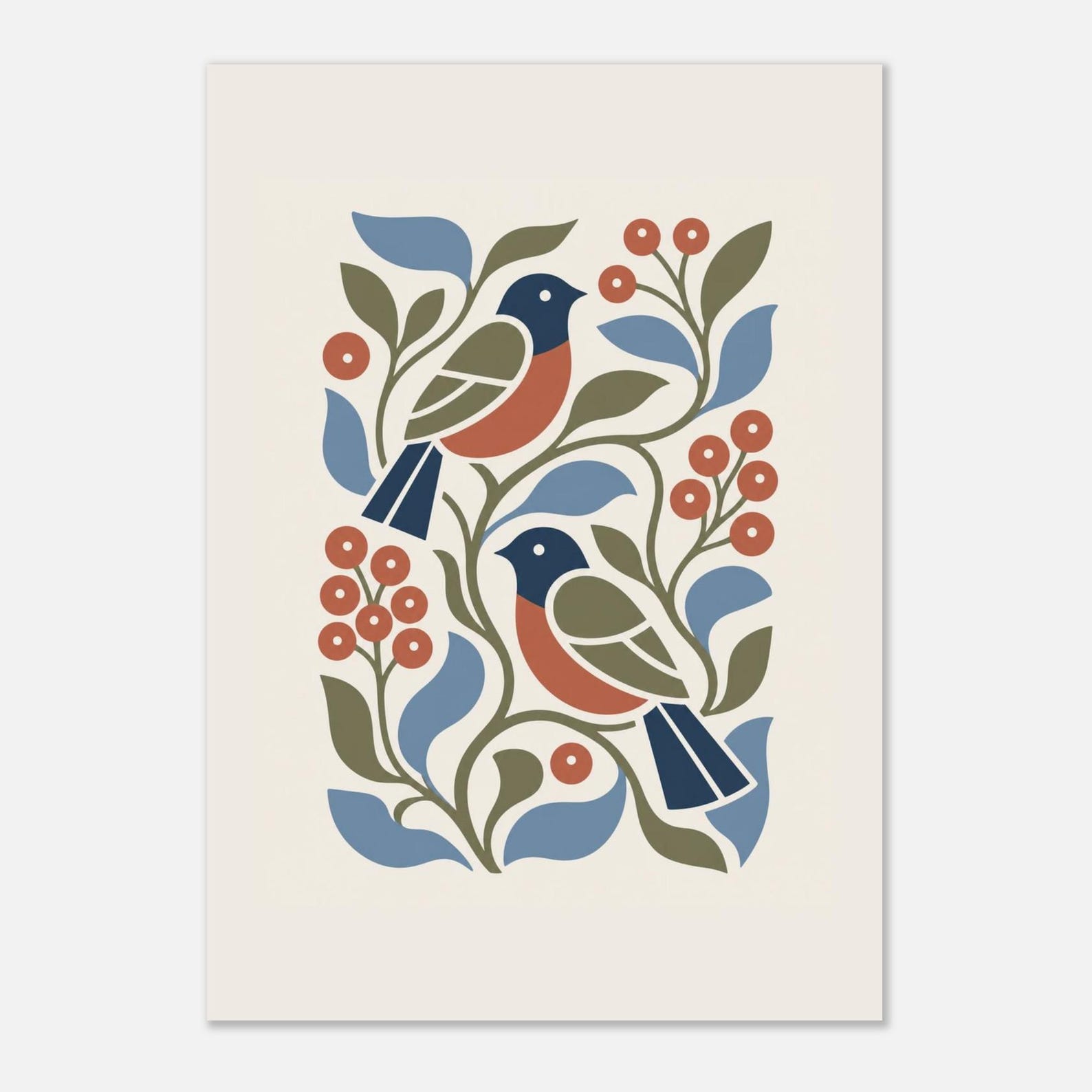 Scandinavian bird botanical folk art print