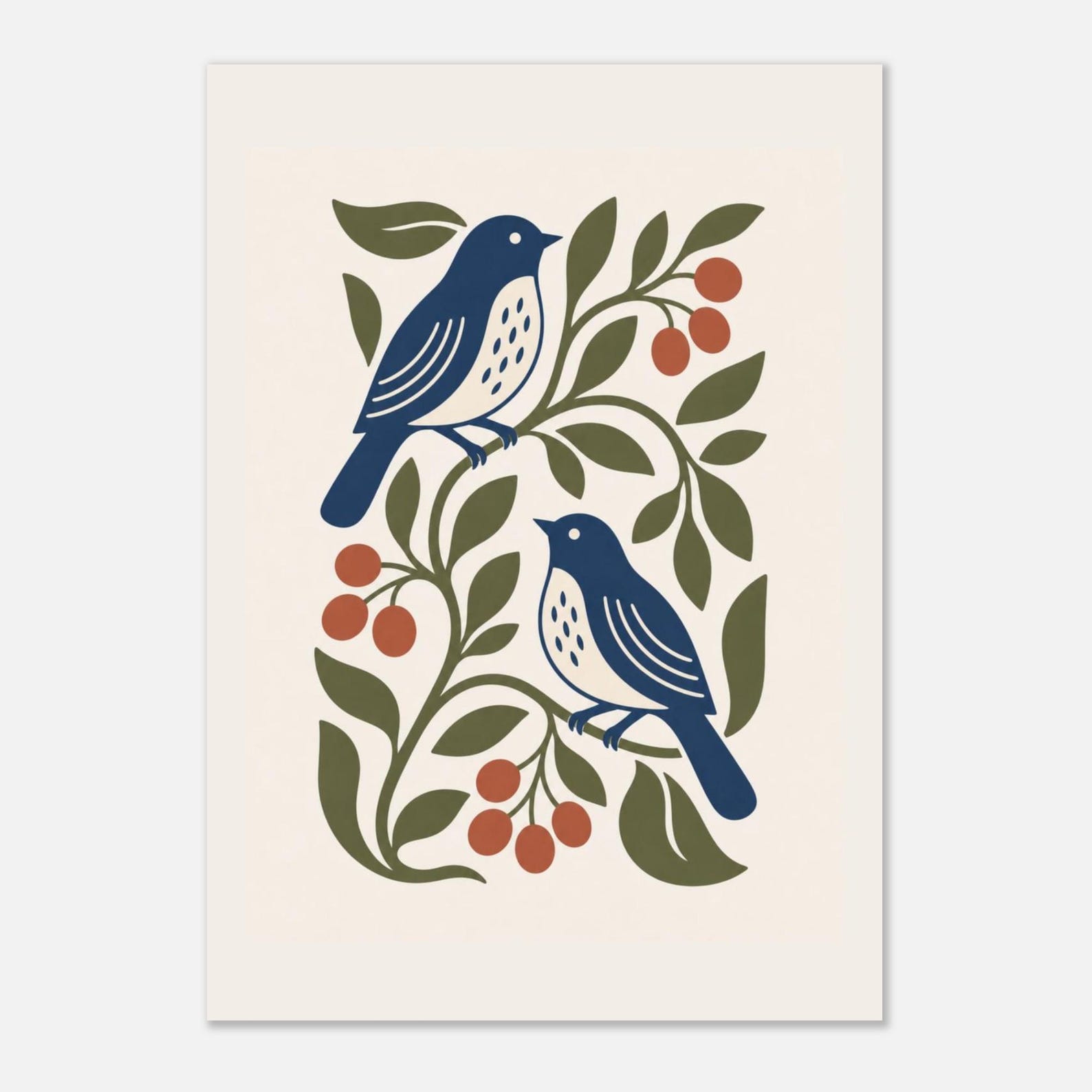 Scandinavian blue bird botanical art print