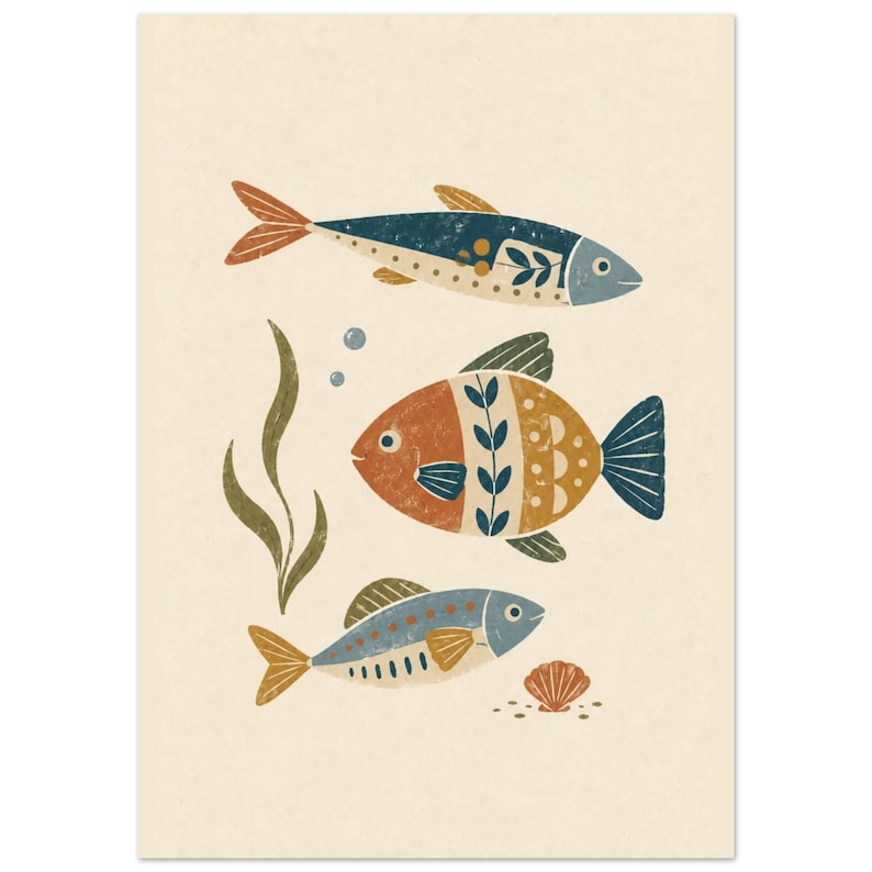 Fish wall art Scandinavian folk art print