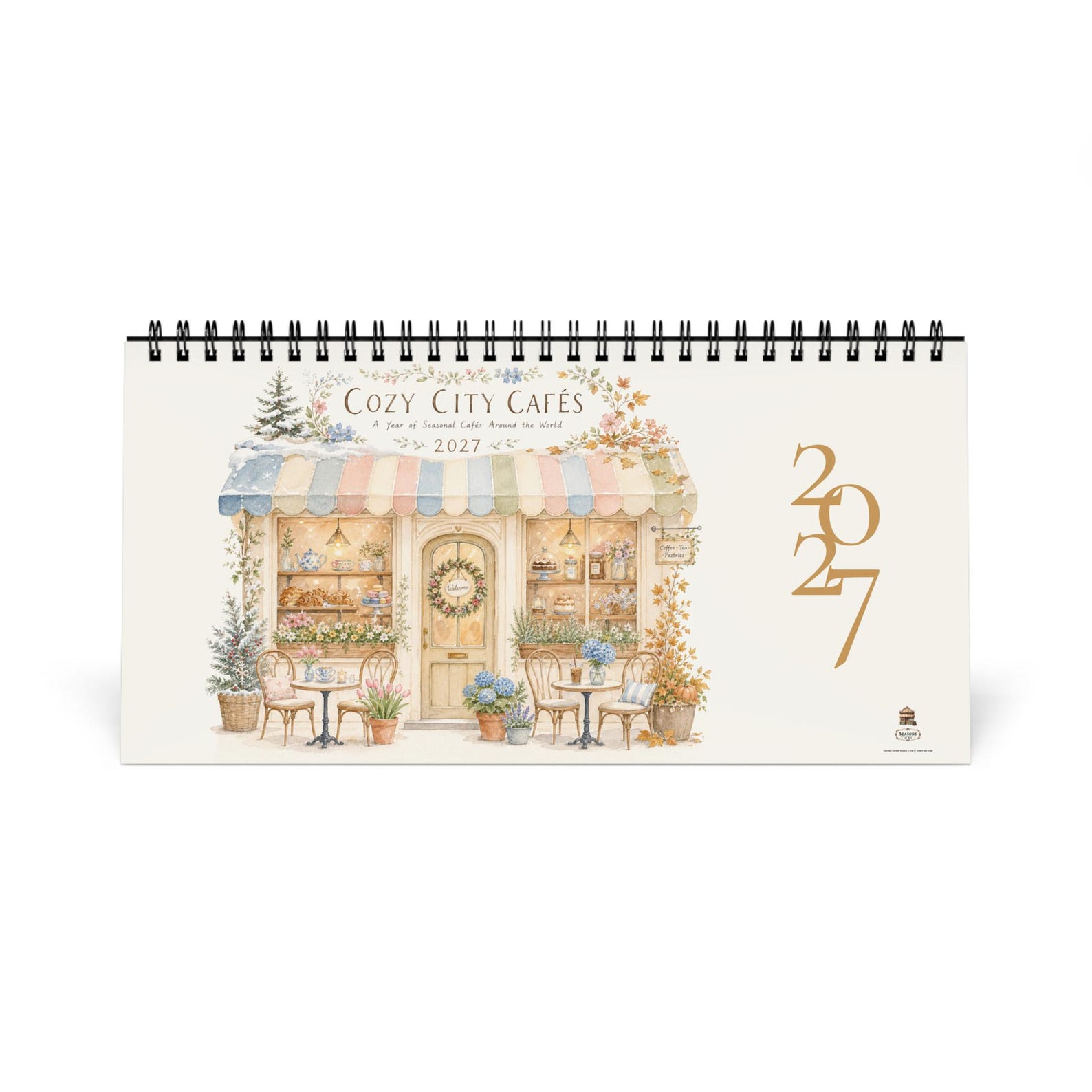 2027 city cafe watercolor desk calendar