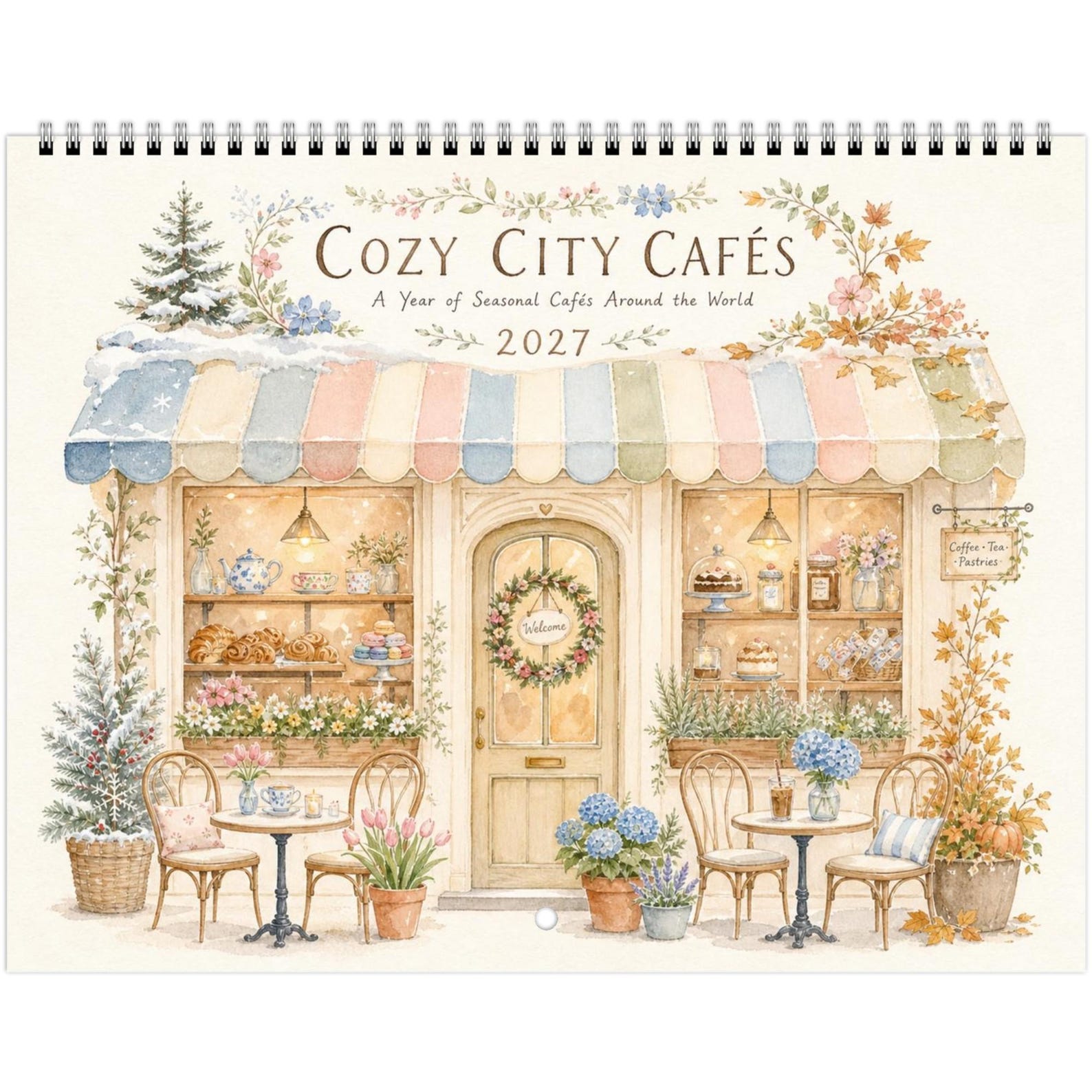 2027 city cafe watercolor wall calendar