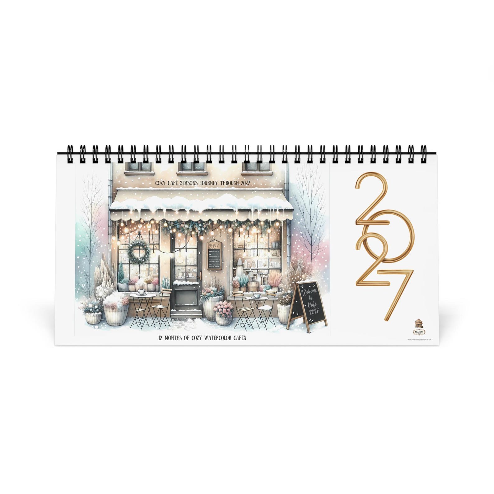 2027 cozy cafe watercolor desk calendar