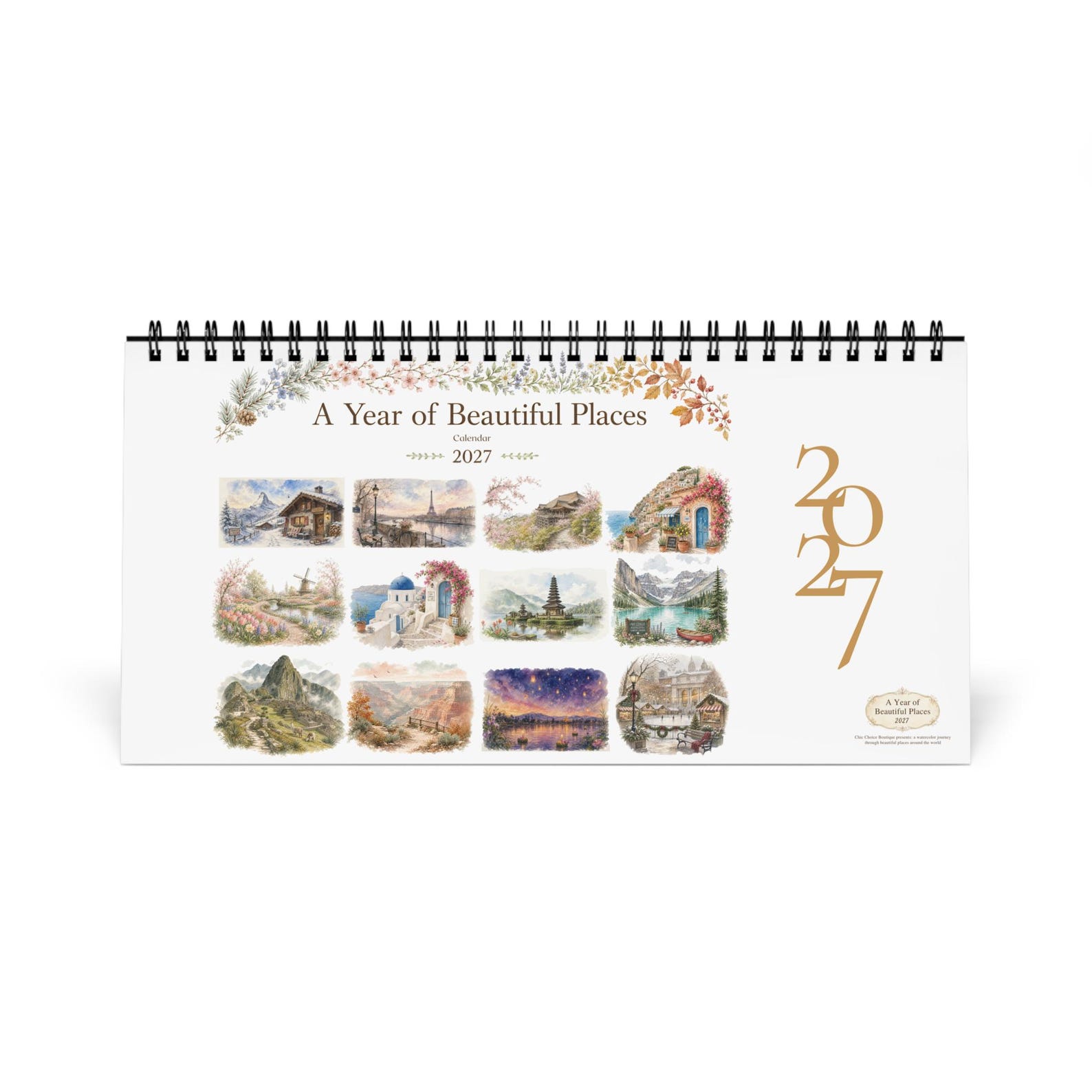 2027 watercolor travel desk calendar