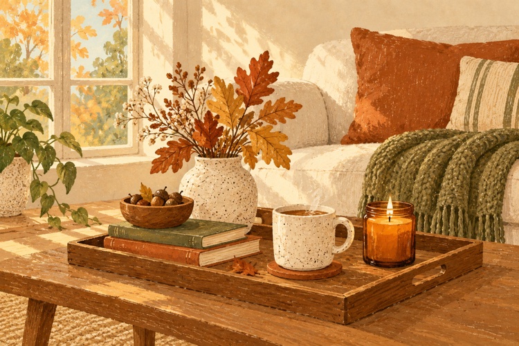 Cozy Fall Edit: an autumn coffee tray by a sunny window