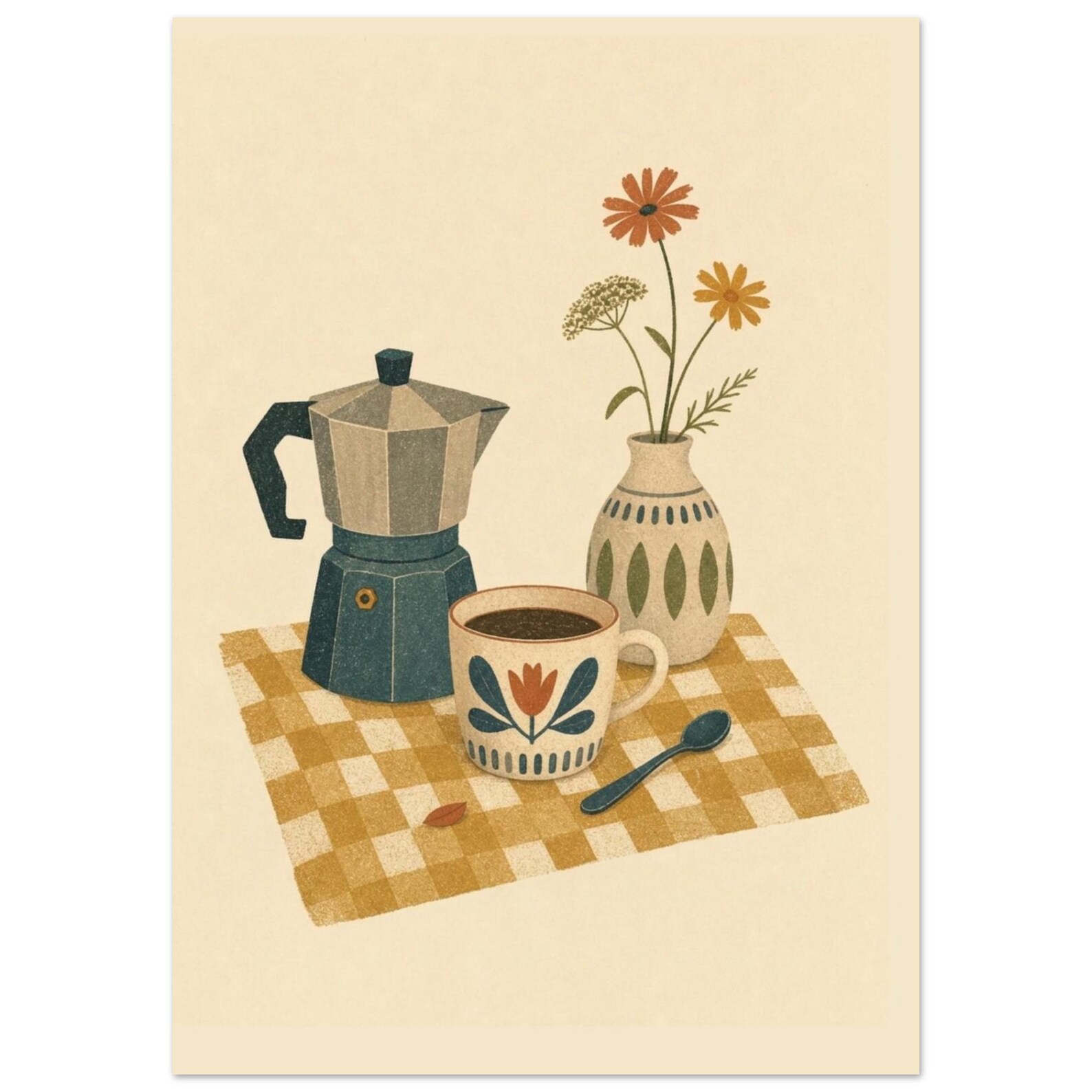 Vintage moka pot coffee art poster