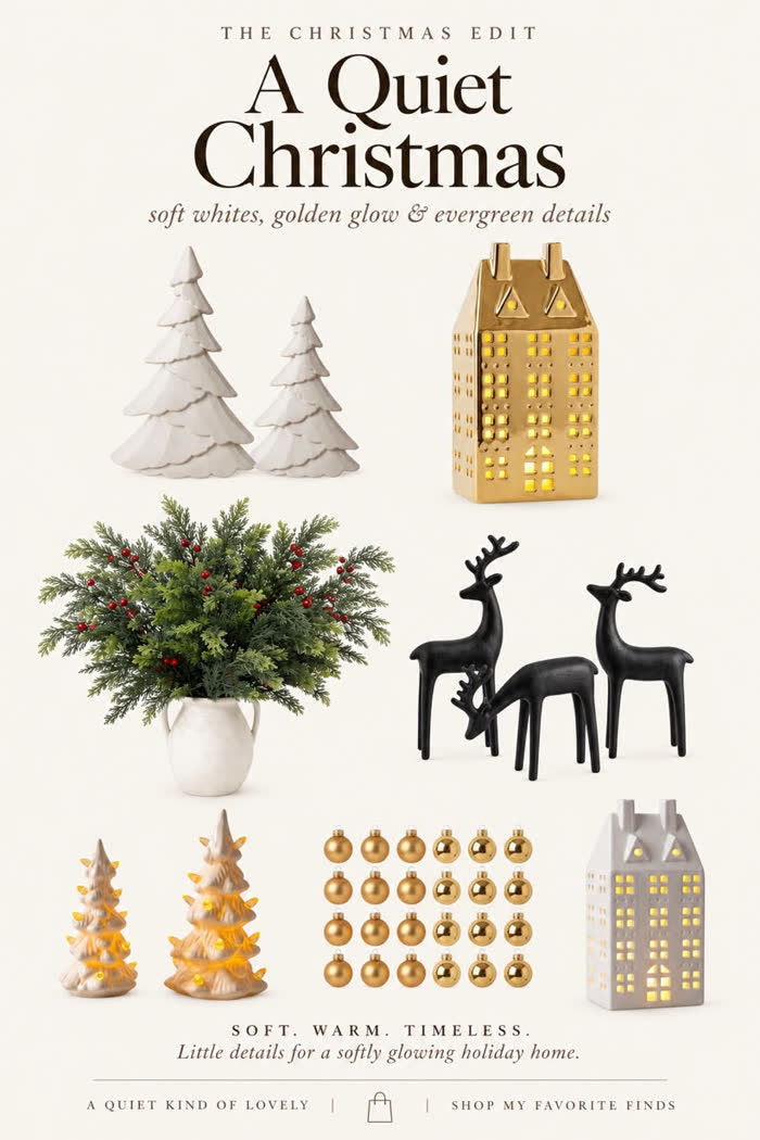 A Quiet Christmas white and gold collage